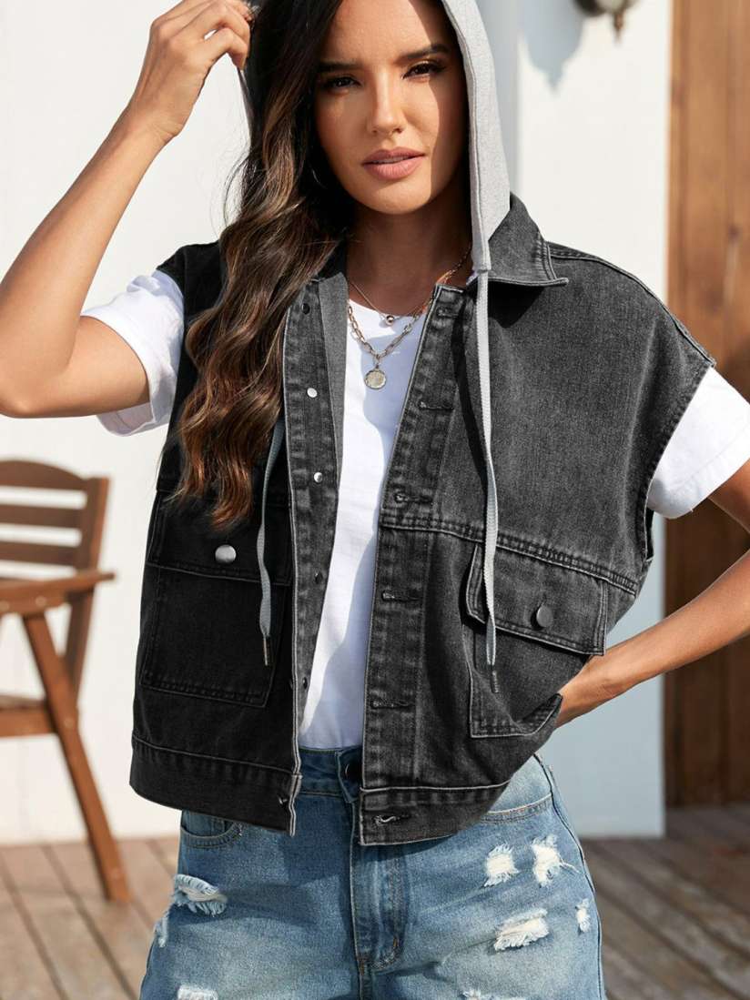 Sleeveless hooded denim jacket deals