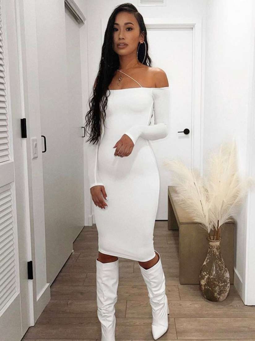 White bodycon dress off shoulder on sale