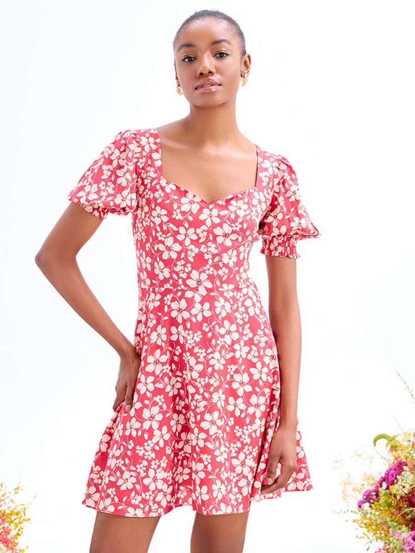 Red floral skater dress on sale