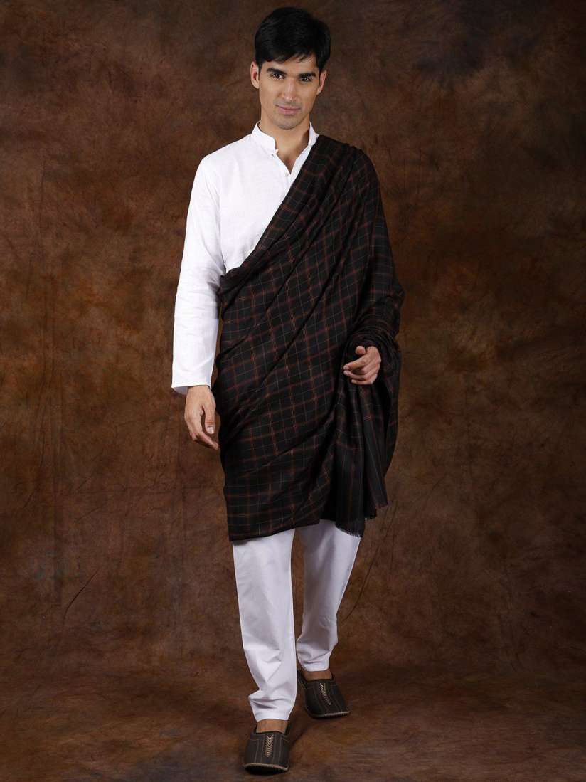 Buy Exotic India Jet Black Pure Wool Kashmiri Shawl with Woven Plaids Shawl for Men 29826484 Myntra