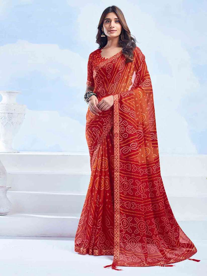 Buy KALINI Zari Pure Chiffon Bandhani Saree Sarees for Women 29827422 Myntra