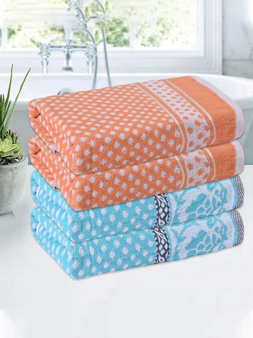 Orange and blue bath towels on sale