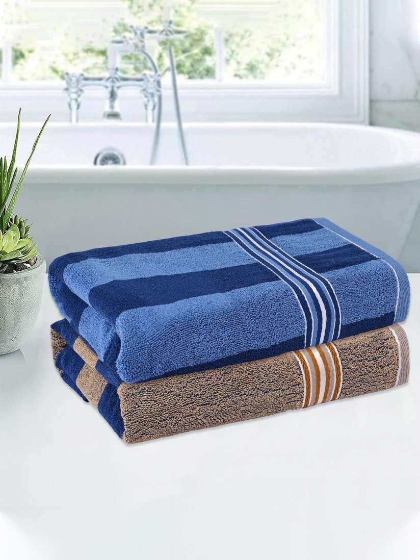 Buy Kuber Industries Cream Coloured Blue 2 Pieces Striped Cotton 150 GSM Bath Towel Bath Towels for Unisex 29838436 Myntra