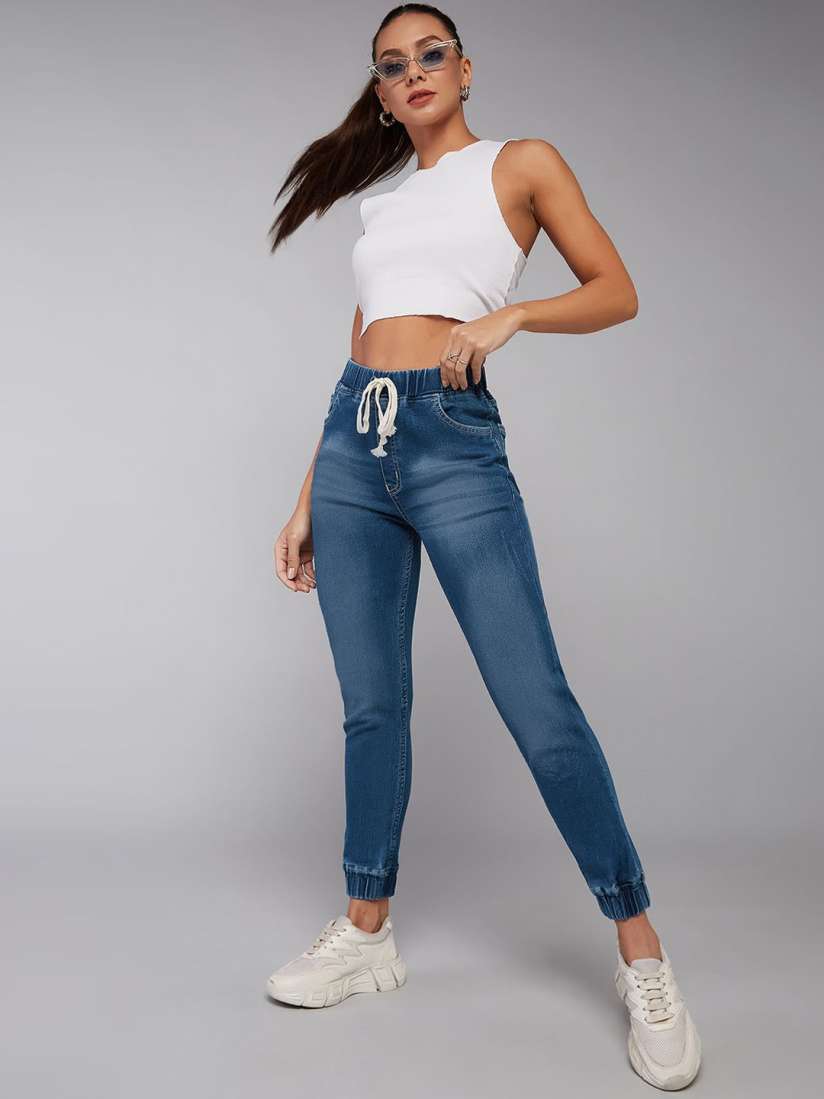 Buy DOLCE CRUDO Women Relaxed Fit Mid Rise Regular Length Scraped Denim Stretchable Joggers Jeans for Women 29840951 Myntra