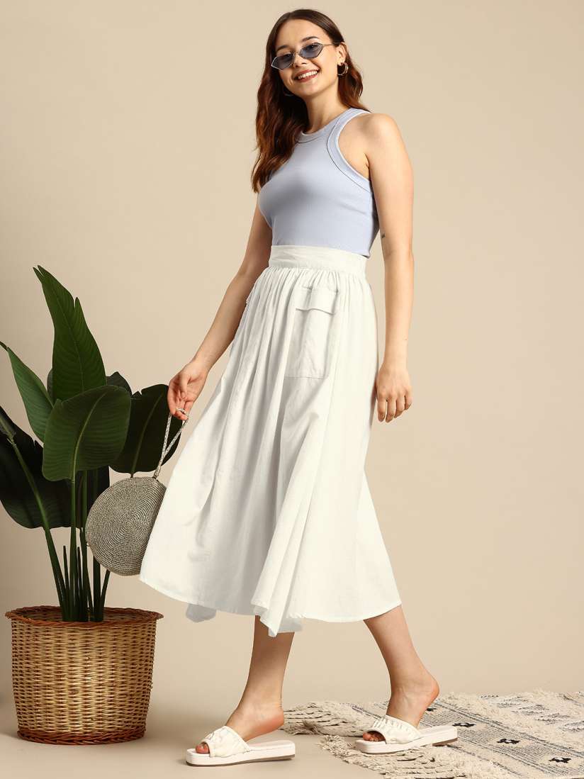 Buy Mast Harbour Women Flared Midi Skirt with Flap Pockets Skirts for Women 29842128 Myntra