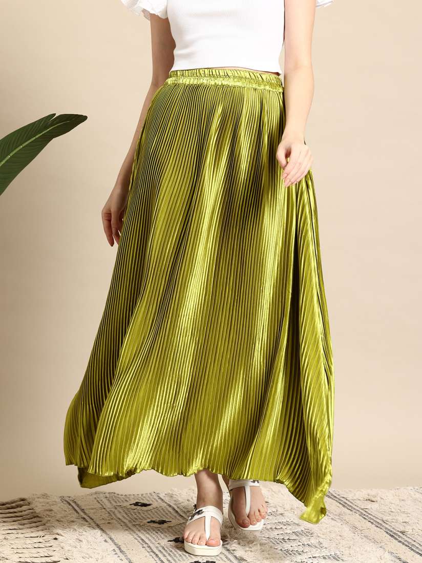 Buy Mast Harbour Accordion Pleated Satin Flared Maxi Skirt Skirts for Women 29842134 Myntra