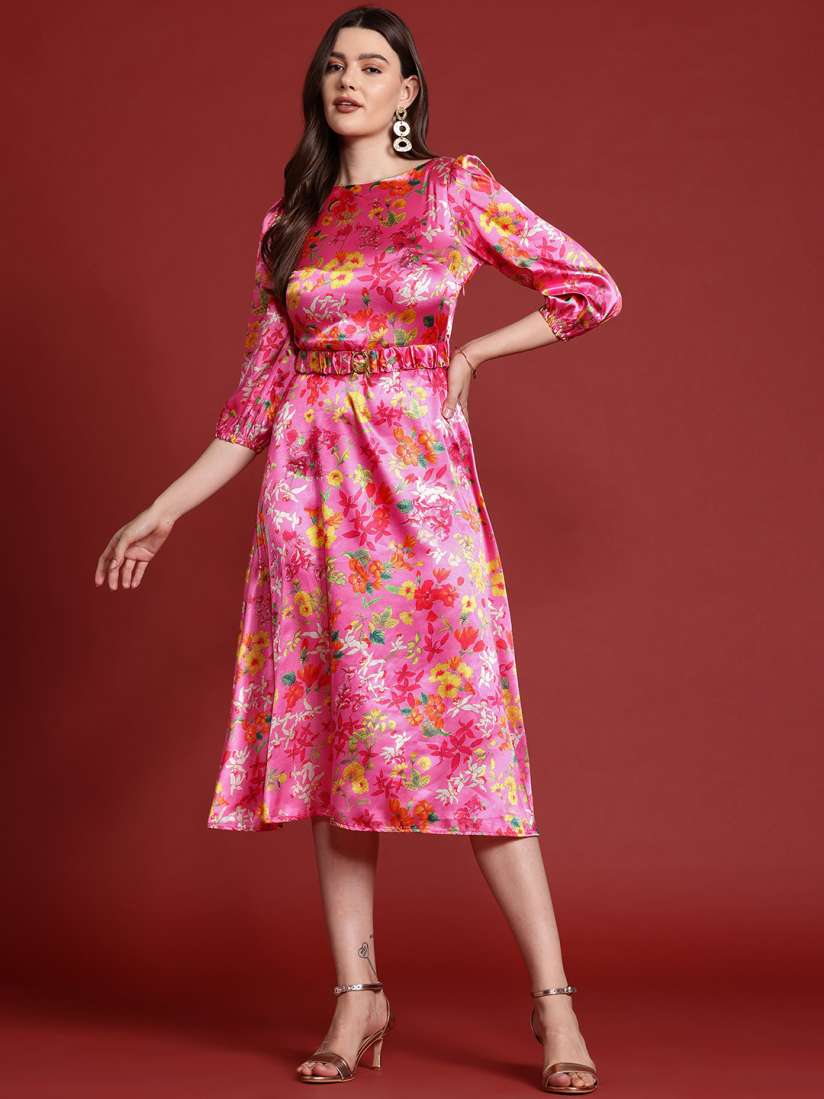 Buy all about you Floral Print Satin A Line Midi Dress Dresses for Women 29842176 Myntra