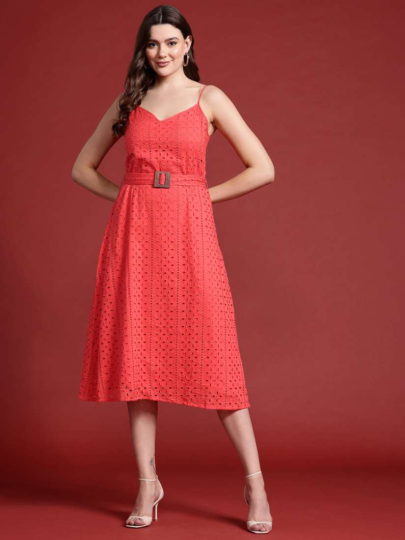 Buy all about you Schiffli Cotton A Line Midi Dress with Belt Dresses for Women 29842185 Myntra