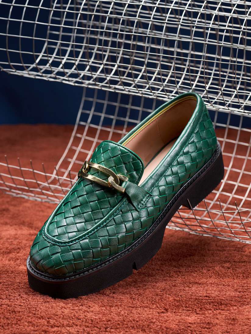Woven leather slip on shoes discount