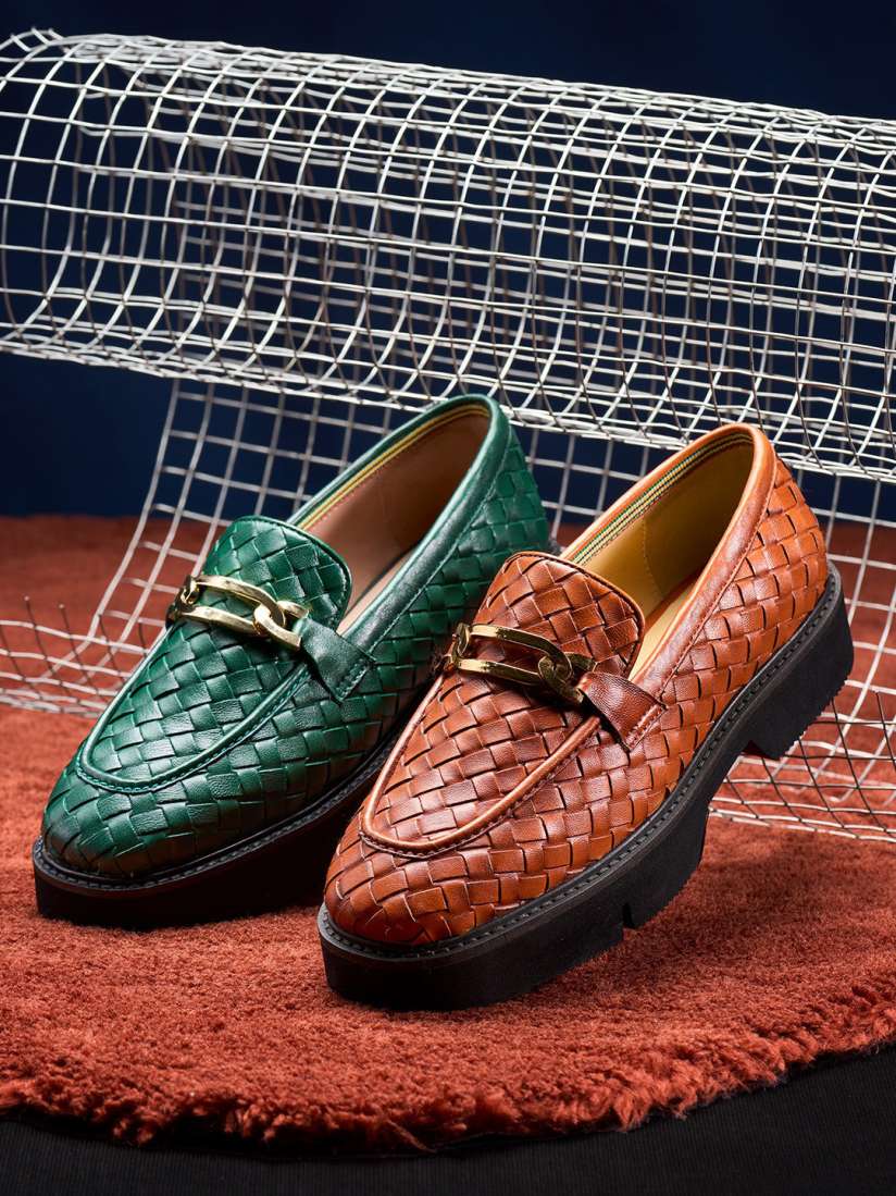Woven leather loafers womens on sale