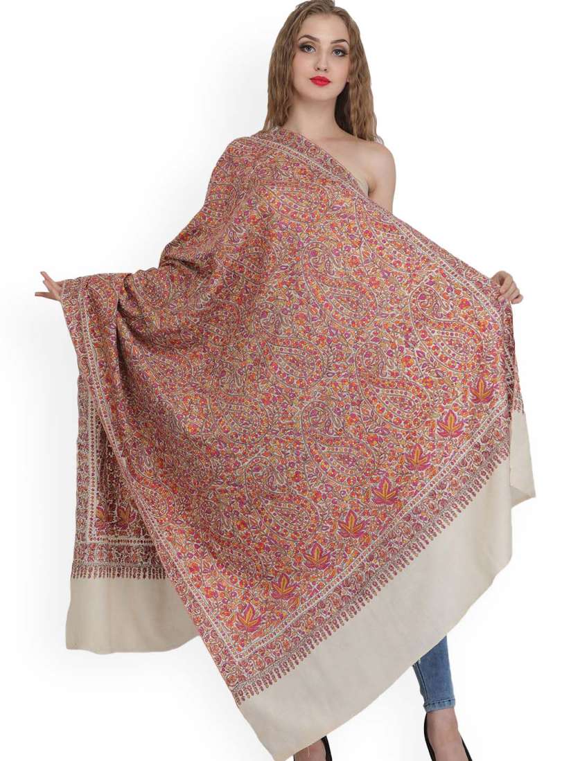 Buy Exotic India Pearled Ivory Sozni Floral Hand Embroidered Pure Pashmina Kashmiri Shawl Shawl for Women 29852835 Myntra