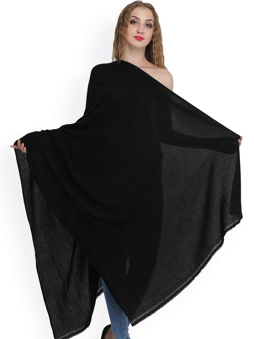 Buy Exotic India Caviar Black Plain Woven Pure Cashmere Shawl