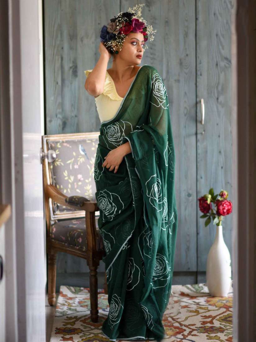 Buy Celeb Styles Floral Pure Linen Saree Sarees for Women 29855714 Myntra