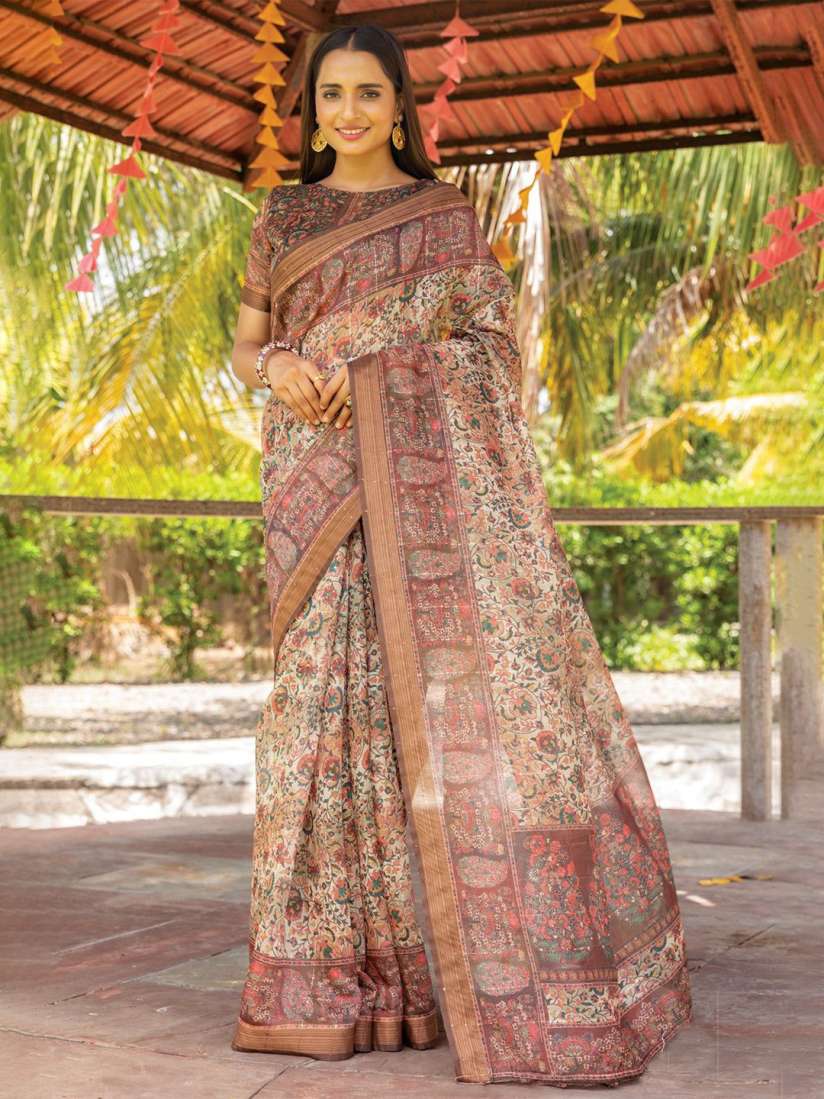 Buy Celeb Styles Floral Zari Pure Linen Saree Sarees for Women 29855734 Myntra