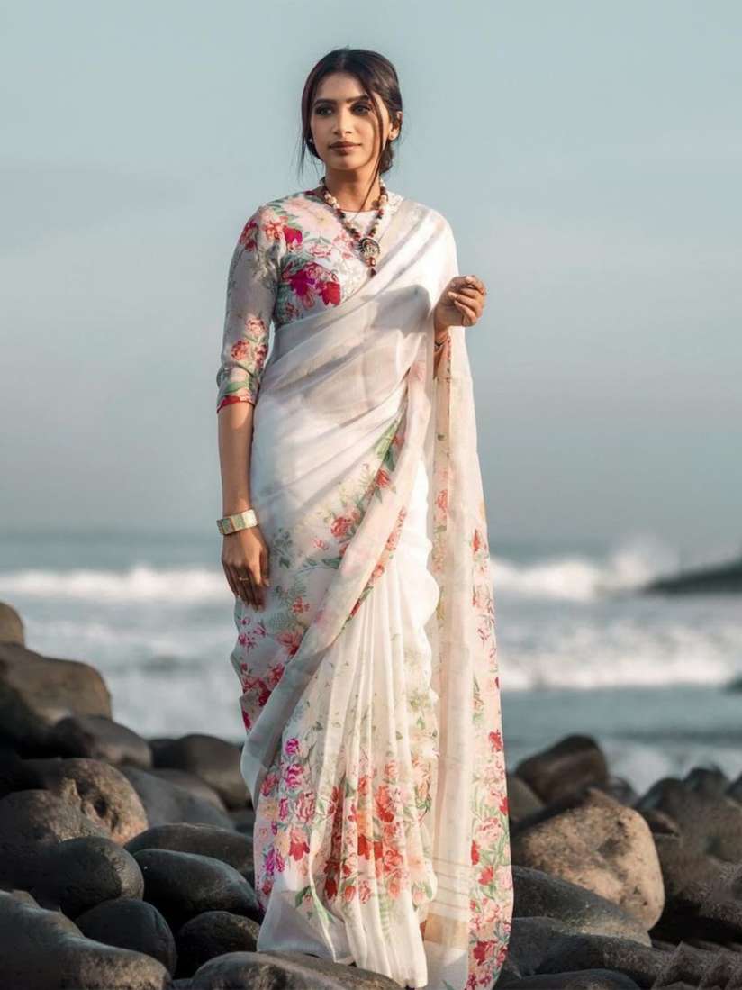 Buy Celeb Styles Floral Pure Linen Saree Sarees for Women 29855752 Myntra