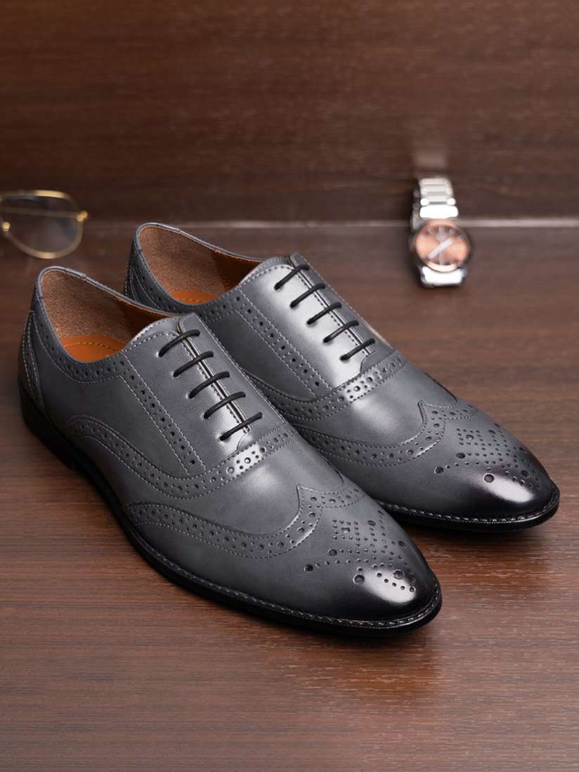 Mens grey brogue shoes clearance