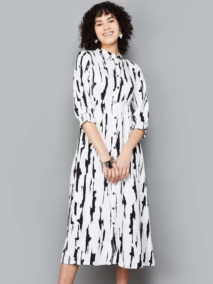 Buy Fame Forever by Lifestyle Women Abstract Print Shirt Collar Fit Flare Midi Dress Dresses for Women 29856727 Myntra