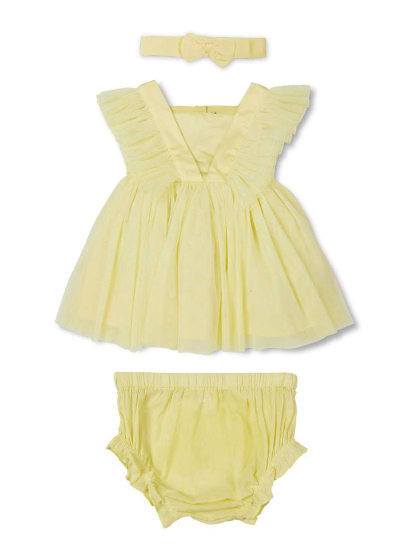 Buy GJ baby Girls Square Neck Flutter Sleeves Gathered Detailed Fit Flare Dress Dresses for Girls 29859404 Myntra