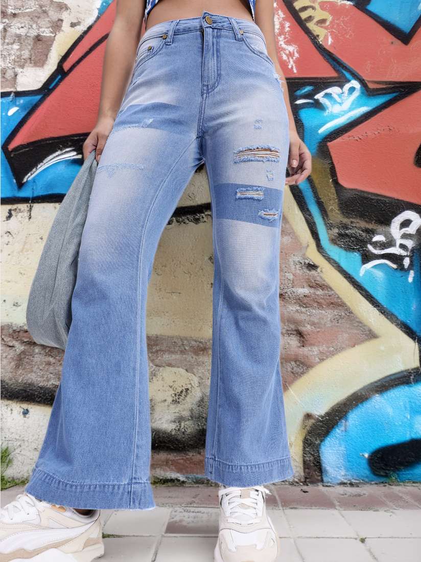 Buy DressBerry Women Vintage Flair Mildly Ripped Heavy Fade Pure Cotton Flared Jeans Jeans for Women 29861282 Myntra