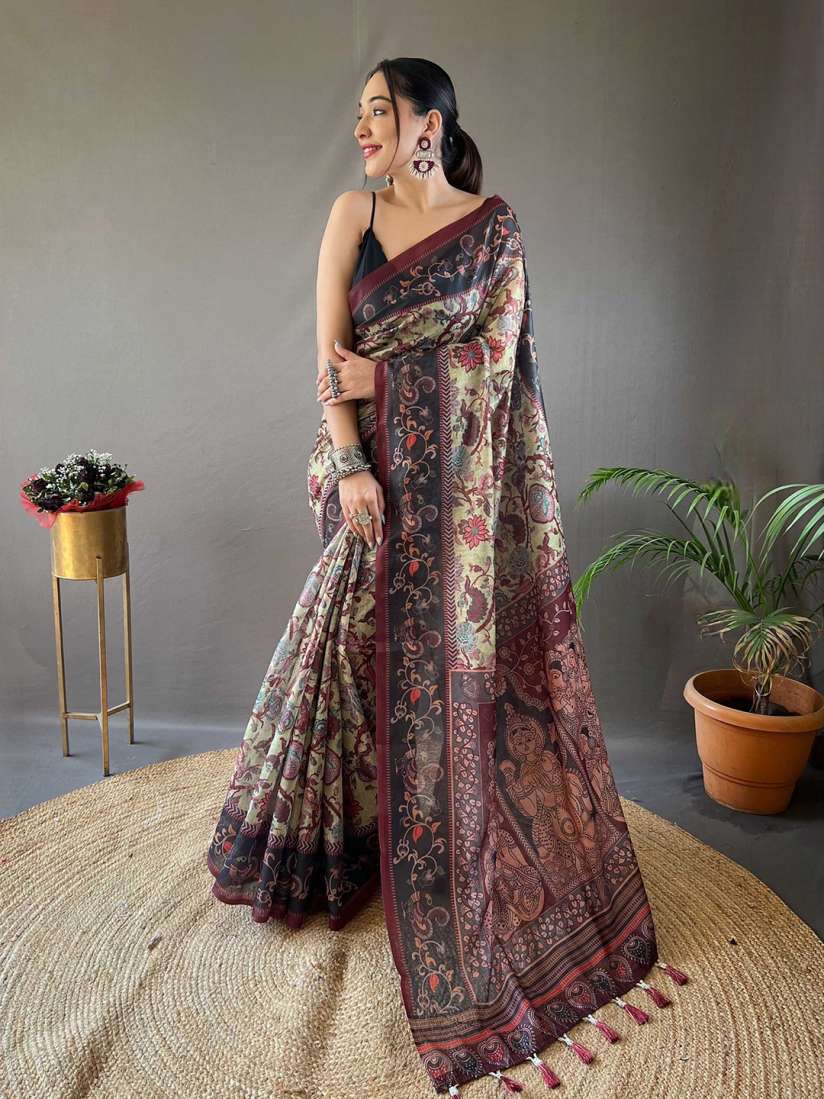 Myntra kalamkari sarees hotsell