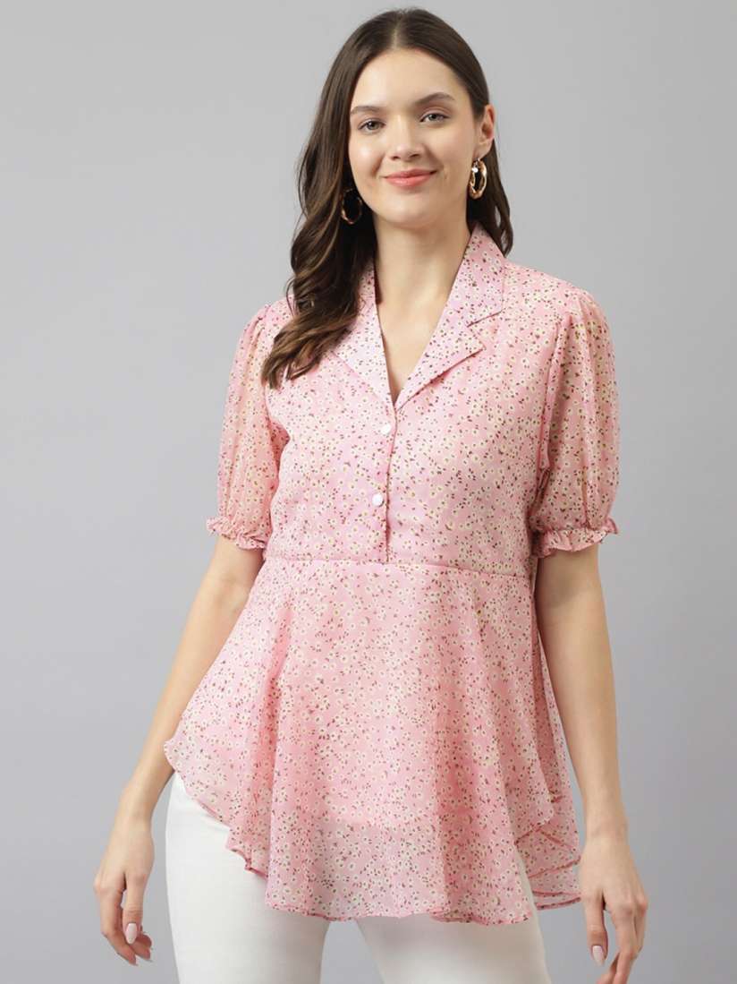 Buy TOOCHKI Floral Print Puff Sleeve Georgette High Low Top Tops for Women 29866455 Myntra