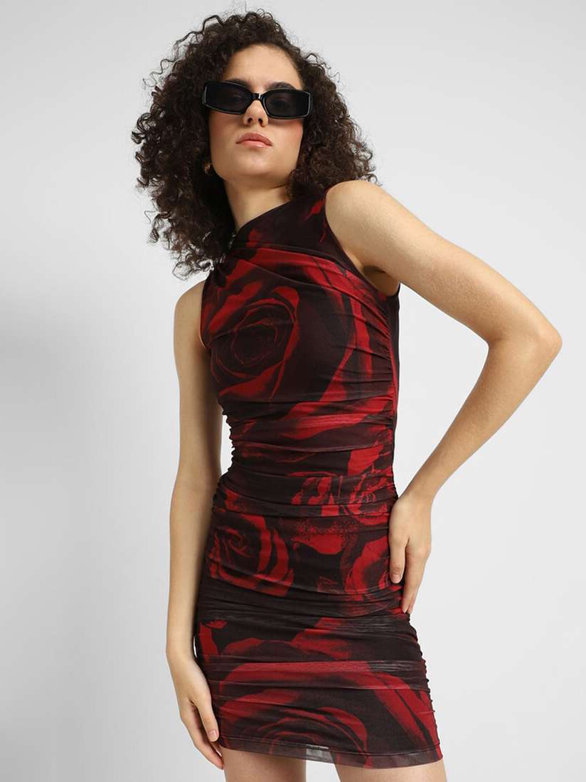 Buy FOREVER 21 Floral Printed Gathered Detailed Sheath Mini Dress