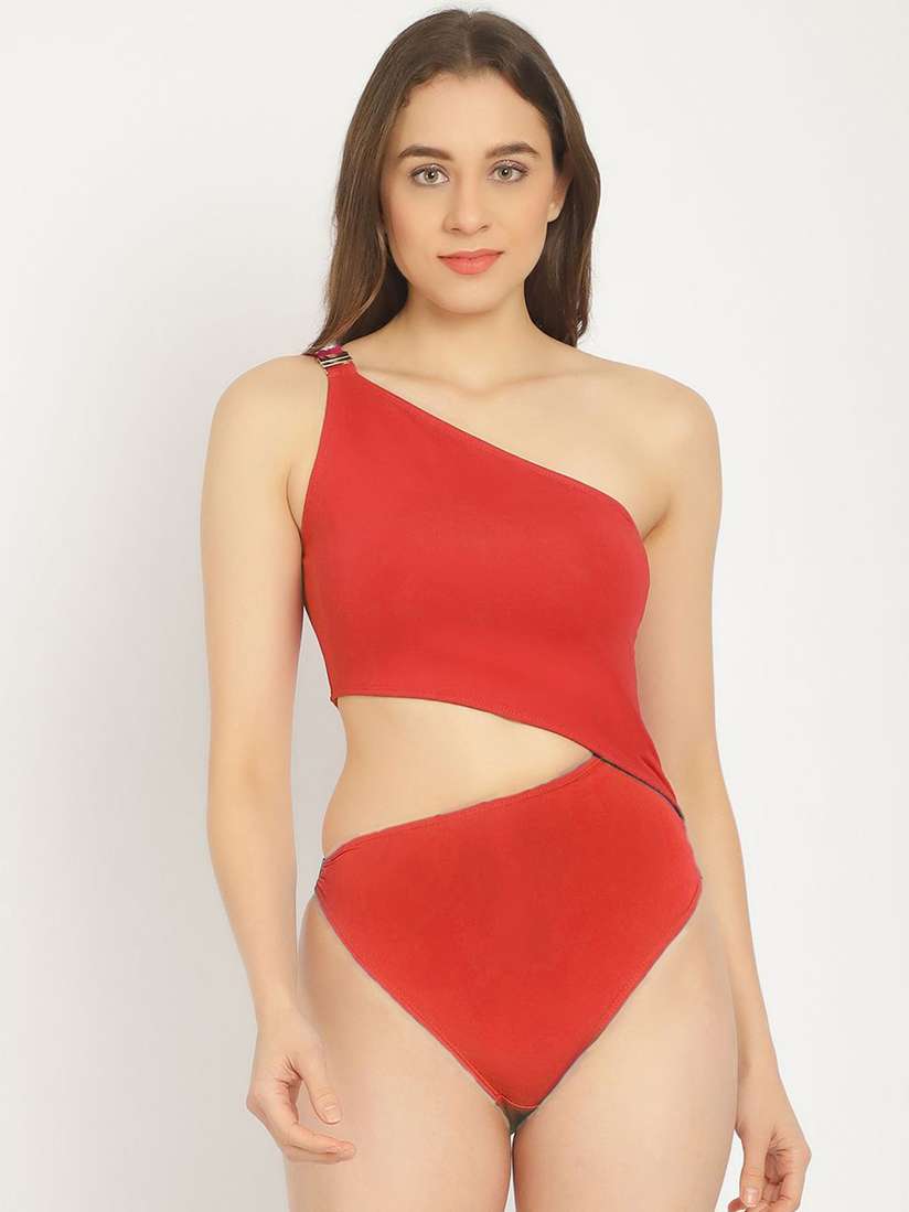 Women's Swimwear Red Cut Out Swimsuit EROTISSCH One Shoulder