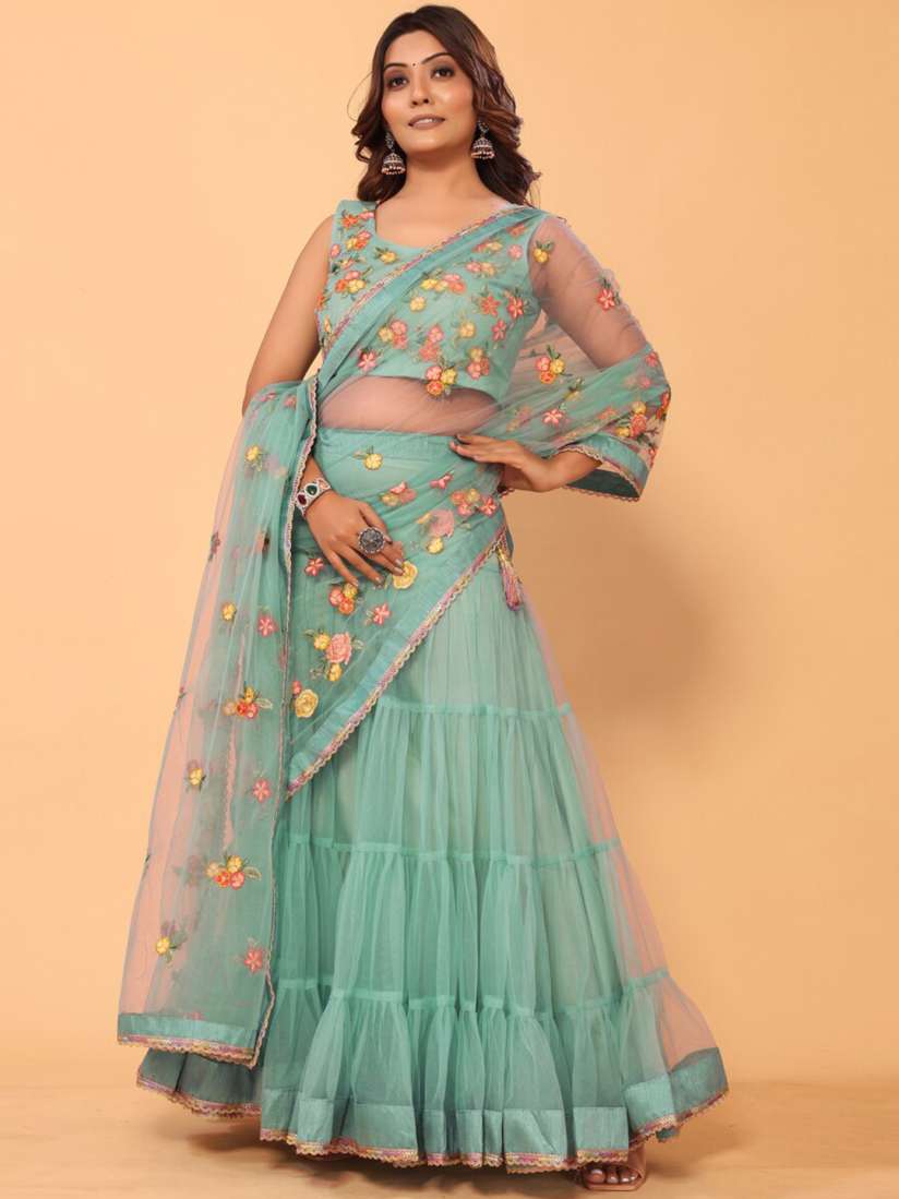 Buy PATLANI STYLE Floral Embroidered Net Lehenga Saree Sarees for Women 29875426 Myntra