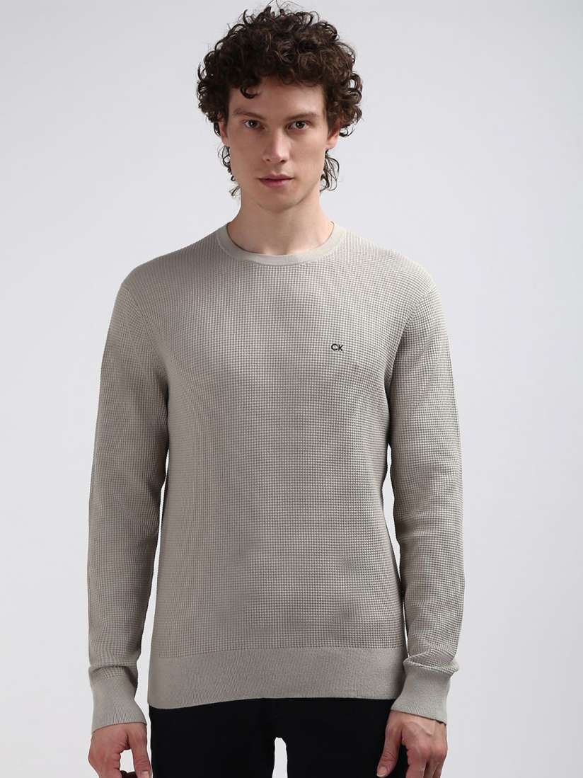 Buy Calvin Klein Jeans Self Design Round Neck Long Sleeves Pure Cotton Pullover Sweater Sweaters for Men 29879383 Myntra