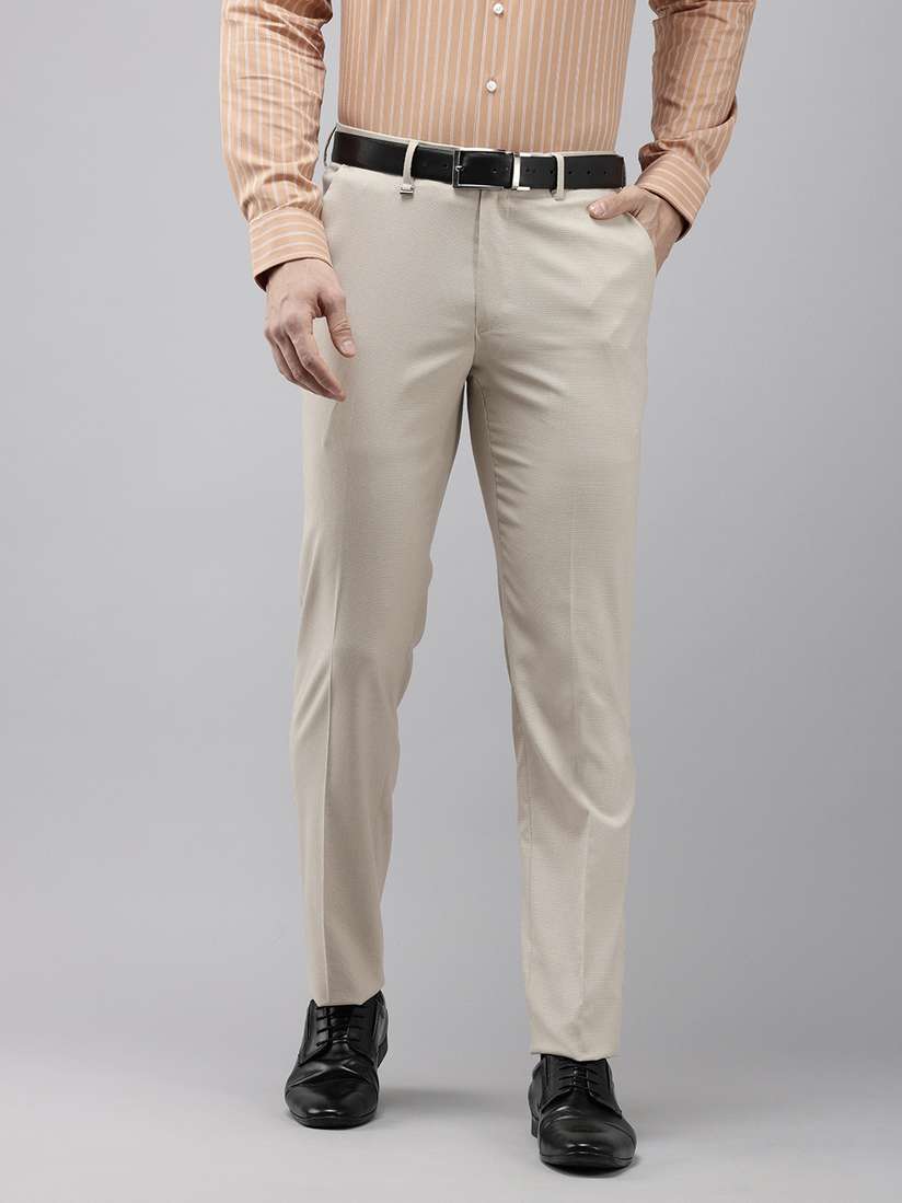 Buy Van Heusen Men Textured Slim Fit Pleated Formal Trousers