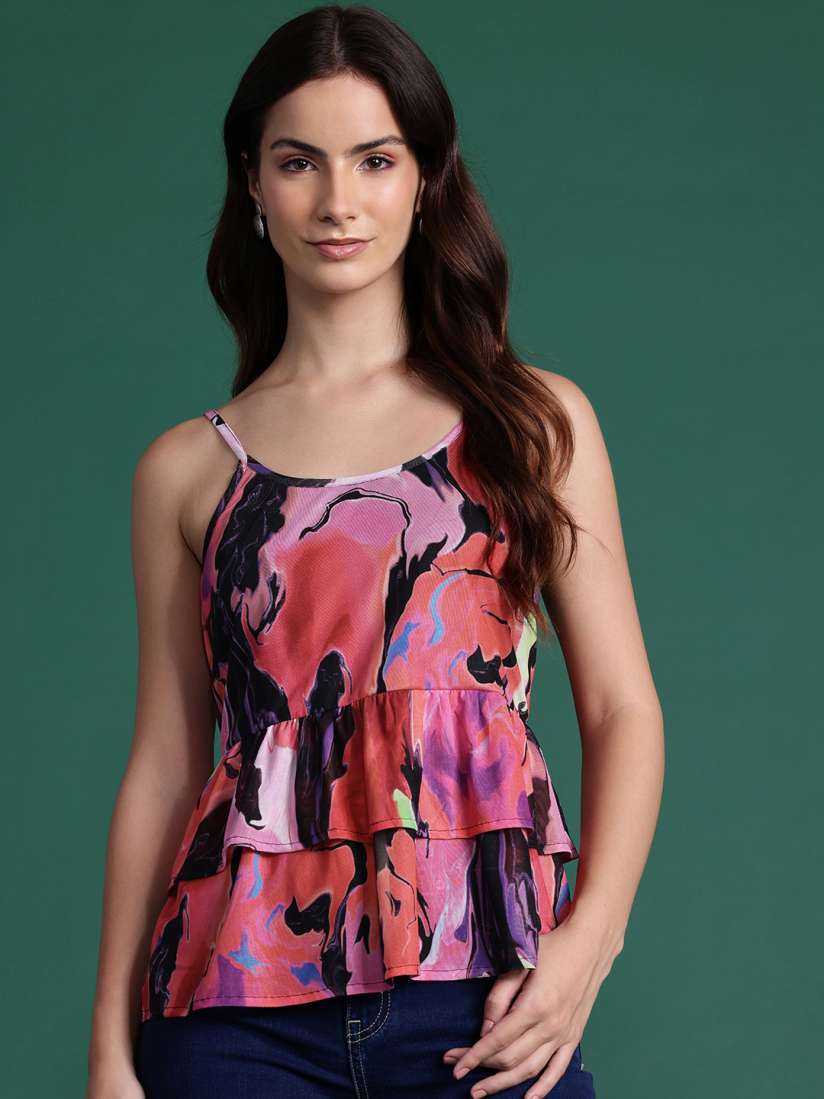 Buy DressBerry Printed Ruffled Tank Top Tops for Women 29893897 Myntra