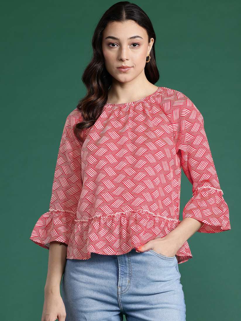 Buy DressBerry Geometric Print Flared Sleeve Top Tops for Women 29893958 Myntra