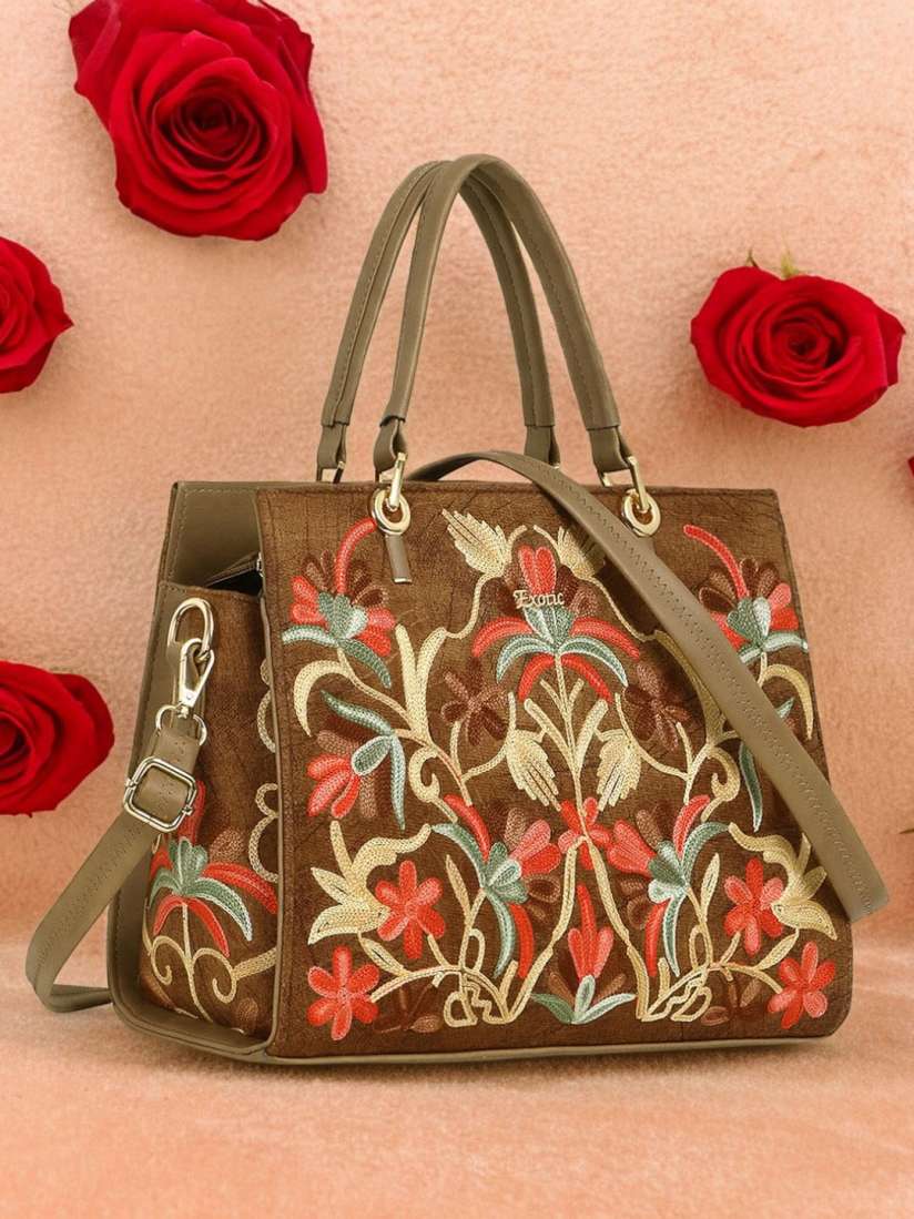 Buy Exotic Women Floral Textured PU Structured Tote Bag with Applique Handbags for Women 29895941 Myntra