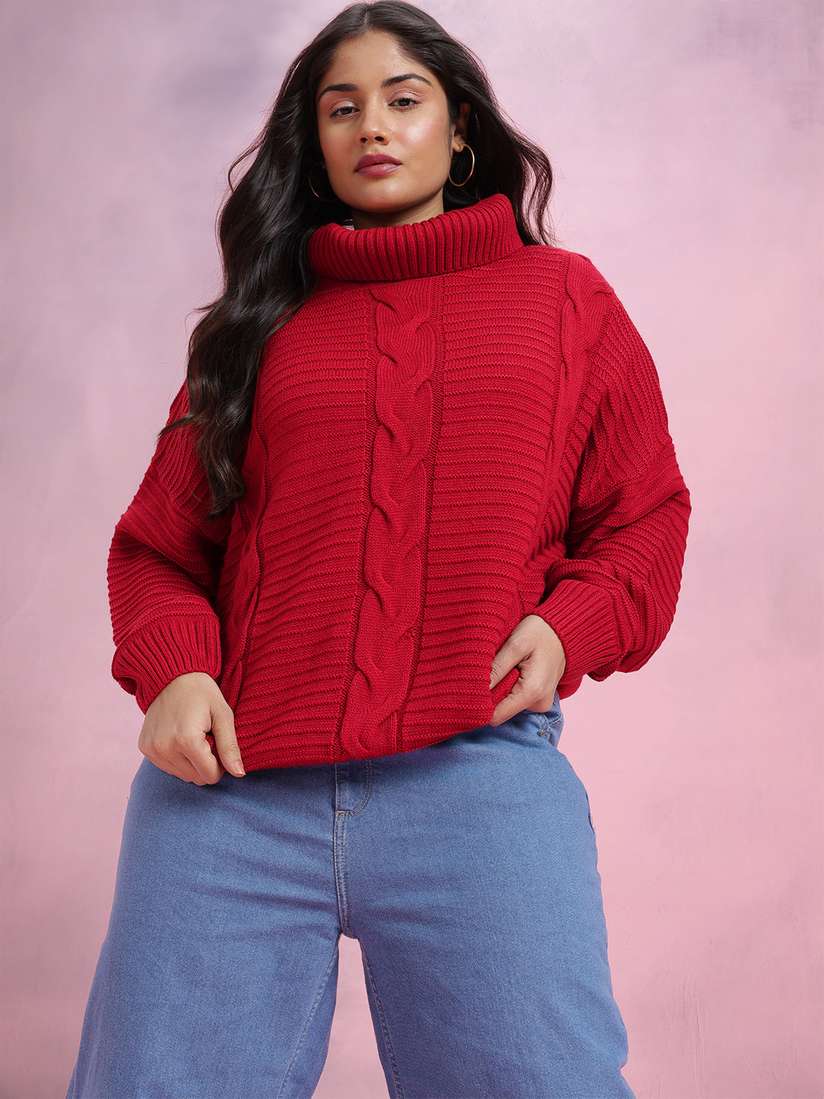 Buy DressBerry Curve Plus Size Cable Knit Pure Acrylic Longline