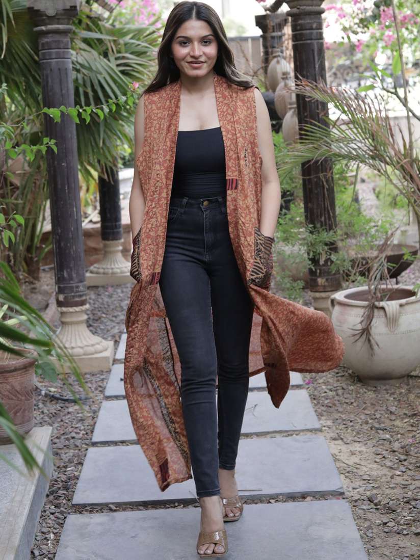 Buy Exotic India Women Floral Longline Denim Jacket with Patchwork Jackets for Women 29906467 Myntra