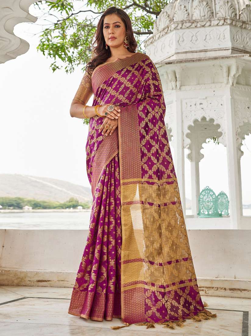 Buy KALINI Woven Design Zari Silk Cotton Designer Banarasi Saree Sarees for Women 29907582 Myntra
