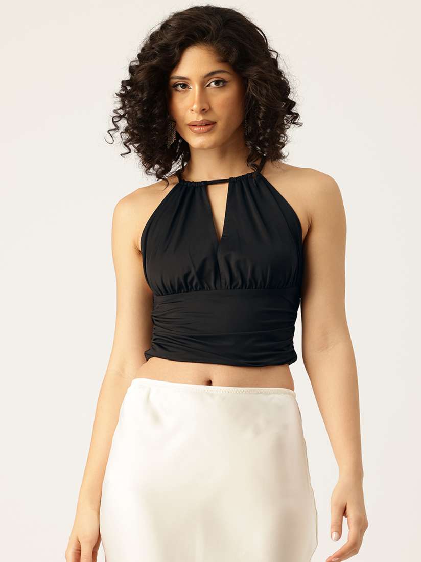 Buy bebe Future Glam Keyhole Neck Backless Crop Top Tops for Women 29912177 Myntra
