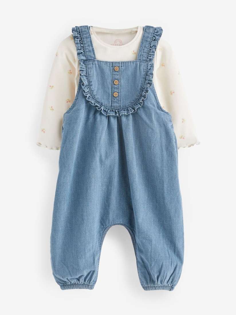 Buy NEXT Infants Girls Denim Dungarees with Printed Bodysuit Dungarees for Girls 29915977 Myntra