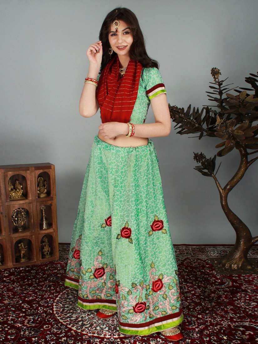 Buy Exotic India Zephyr Green Designer Banarasi Lehenga Choli with Metallic Thread Embroidery Lehenga Choli for Women 29916506 Myntra