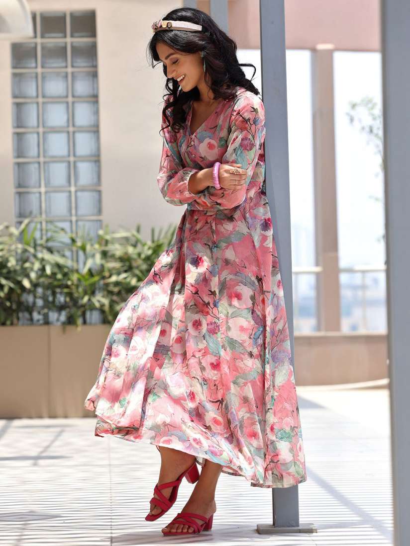 Buy Libas V neck Cuff Sleeve A Line Maxi Dress Dresses for Women 29918183 Myntra