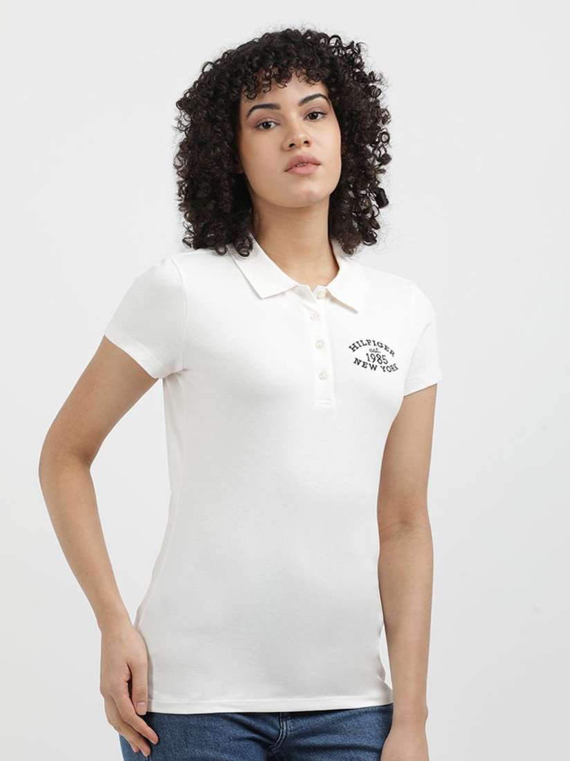 Buy Tommy Hilfiger Women Polo Collar Solid Slim Fit T shirt Tshirts for Women 29918691 Myntra