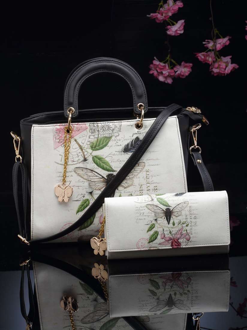 Buy Butterflies Printed PU Oversized Structured Shoulder Bag Handbags for Women 29919670 Myntra