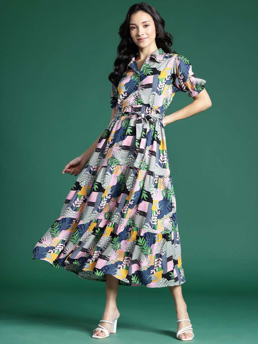 Buy DressBerry Printed Tiered Midi Shirt Dress Dresses for Women 29920498 Myntra
