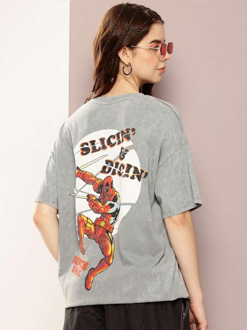 Buy Kook N Keech Marvel Deadpool Printed Drop Shoulder Sleeves Oversized T shirt Tshirts for Women 29920753 Myntra