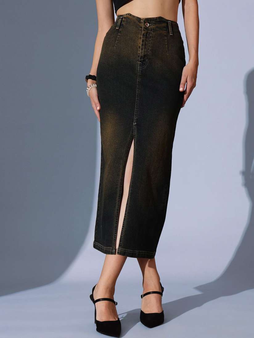 Long denim skirt myntra cheap