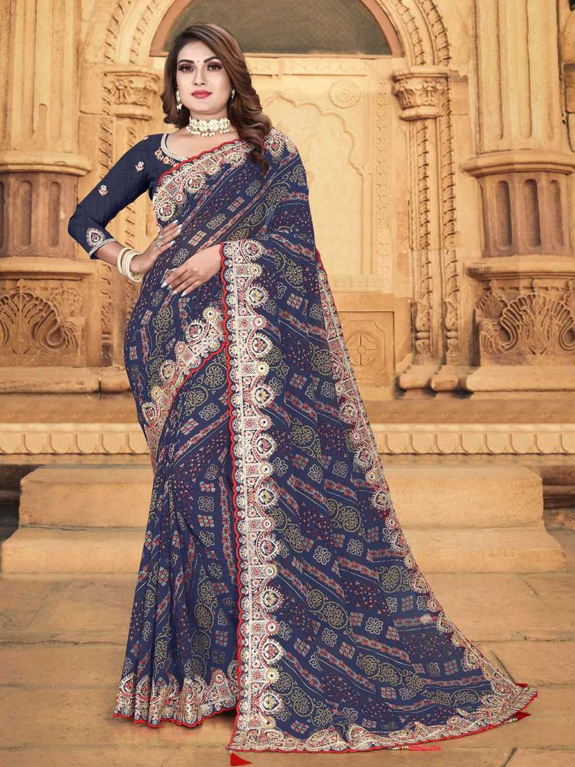 Myntra embroidered sarees clearance