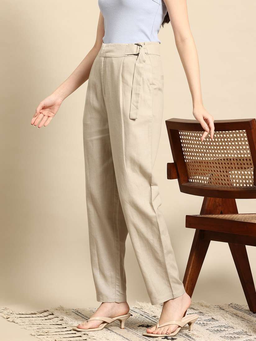 Buy Mast Harbour Women Belted Detail Trousers Trousers for Women 29931235 Myntra