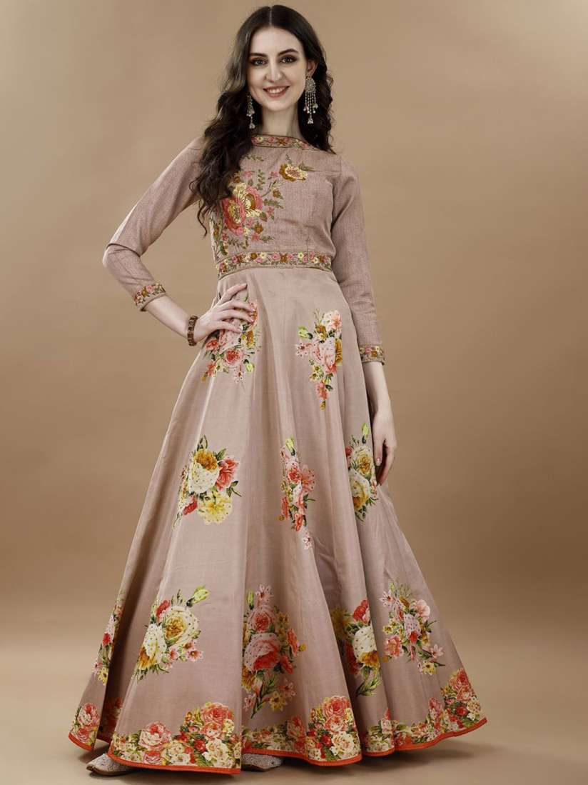 Buy SAPTRANGI Floral Printed Boat Neck Gown Maxi Ethnic Dress Ethnic Dresses for Women 29938853 Myntra