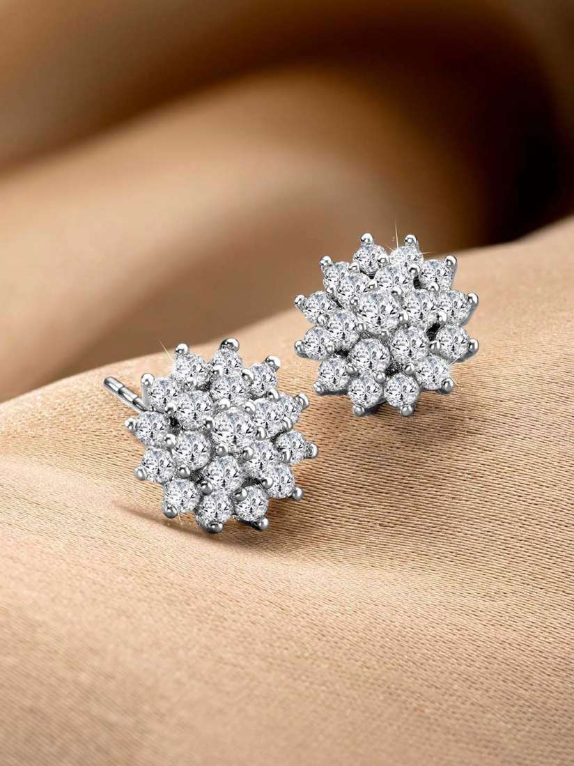 Buy Peora Silver Plated Brass Contemporary Shaped Artificial Stones Stud Earrings Earrings for Women 29944724 Myntra