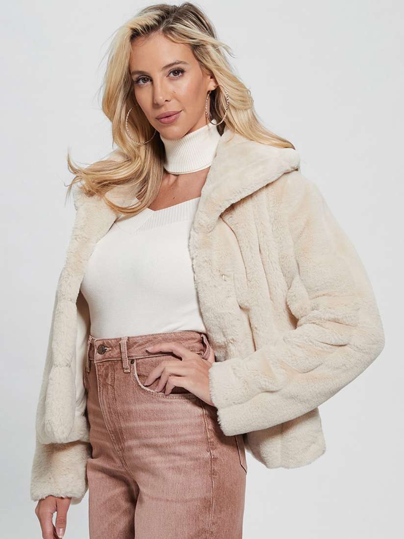 Longline denim jacket with fur online